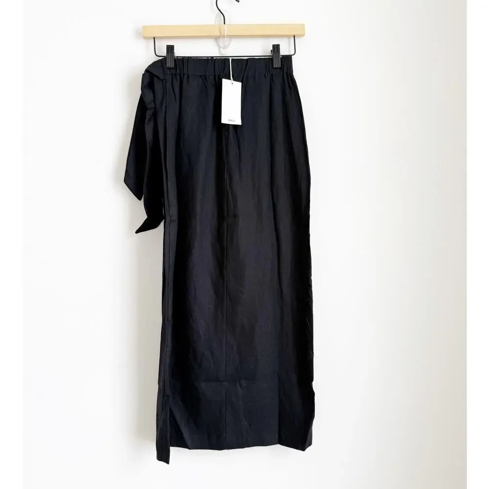 NWT MNG Linen Blend Wrap Midi Skirt Black Size Small